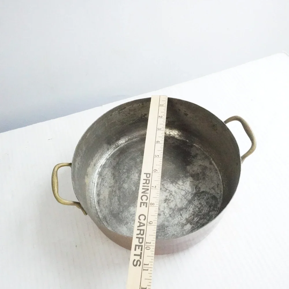 Vintage Copper Stew Pot with Brass Handles Round Kitchen Cookware Cottagecore